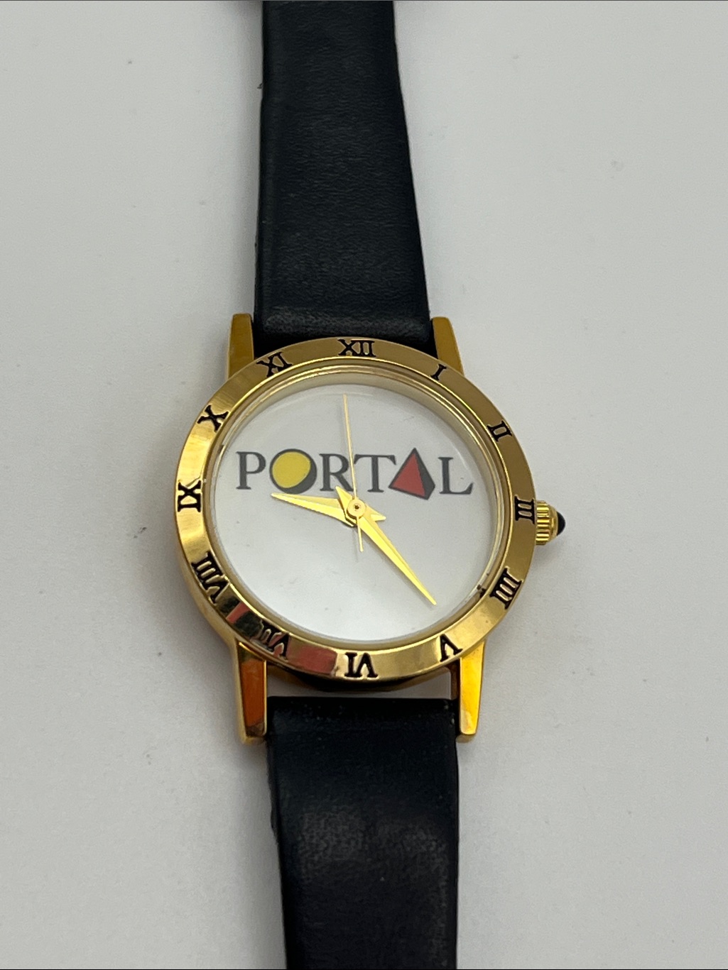 GoldTone Watch With Black Leather Strap